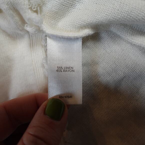 J. Jill Top Womens Extra Small Petite Linen Blend Tank Fringe Hem Knit Ivory - Picture 3 of 9